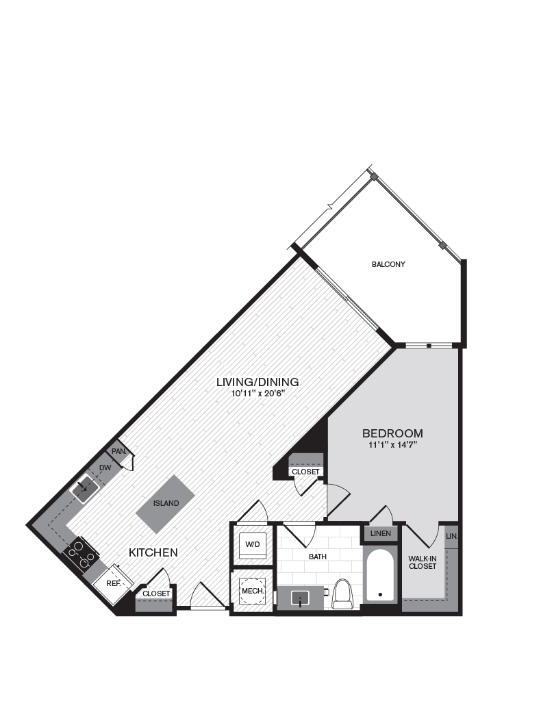 Floor plan layout diagram for 1M w/ Balcony